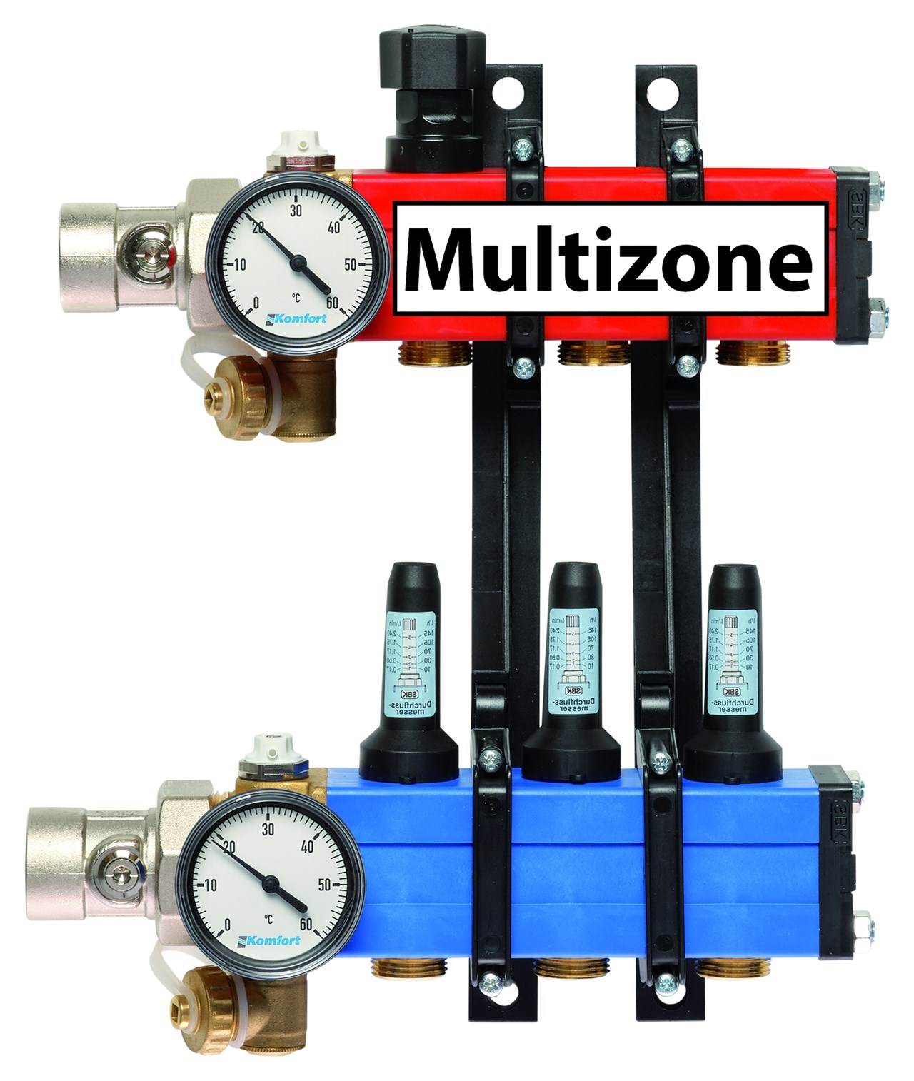 Komfort Multizone verdeler 25 - 135 l/u., 2 groepen, aansluiting links