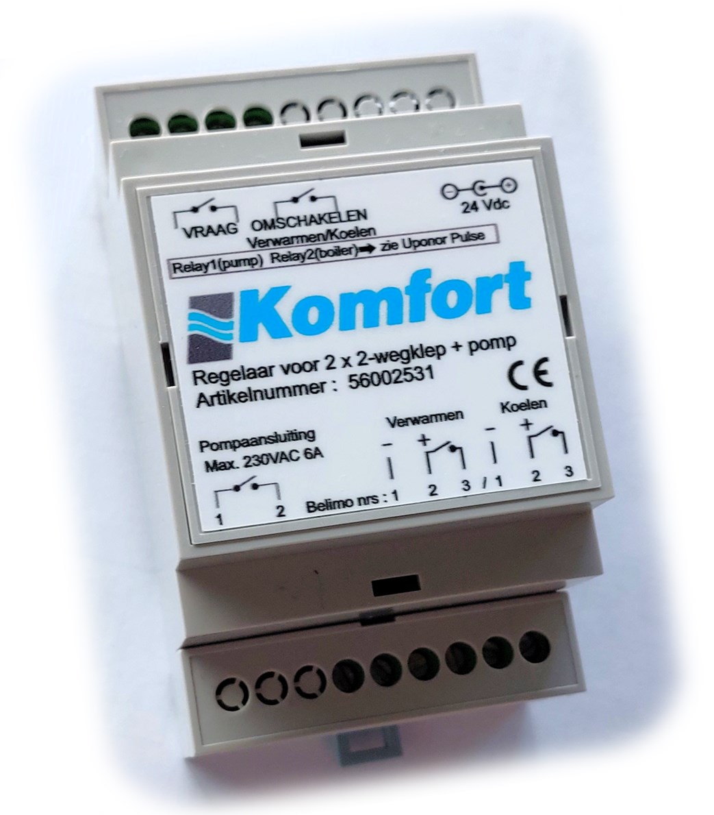 Komfort regelaar voor 2 x 2-wegklep (24V) + pomp T.b.v. 3-pijps systemen
