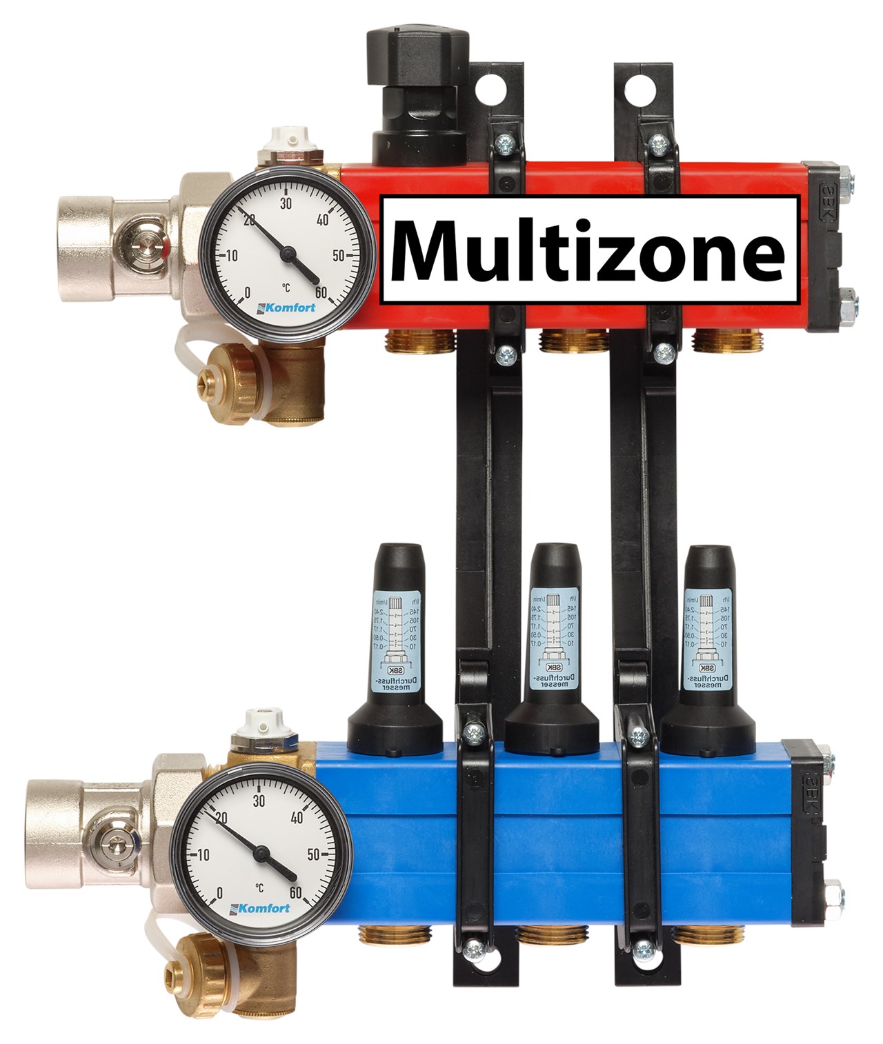 Komfort Multizone verdeler 25 - 135 l/u., 3 groepen, aansluiting links