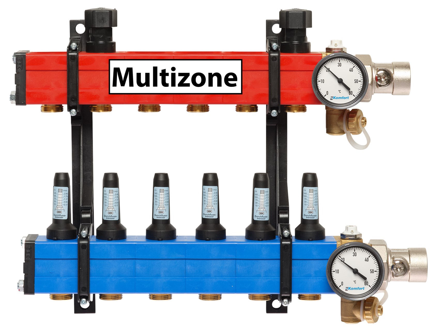 Komfort Multizone verdeler 25 - 135 l/u., 6 groepen, aansluiting rechts