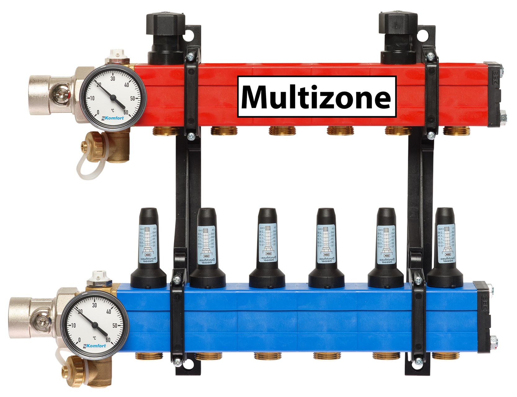 Komfort Multizone verdeler 25 - 135 l/u., 6 groepen, aansluiting links