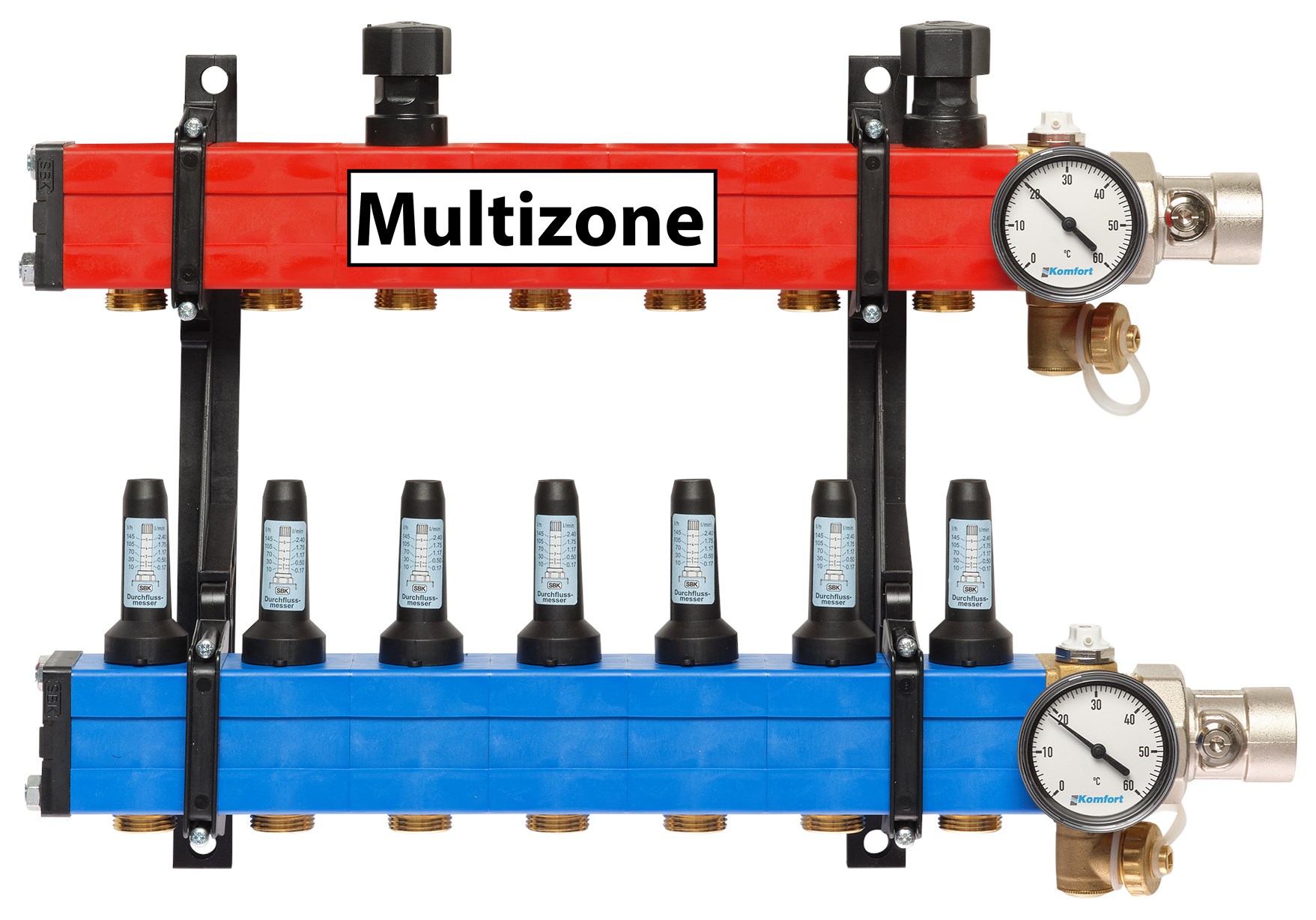 Komfort Multizone verdeler 25 - 135 l/u., 7 groepen, aansluiting rechts