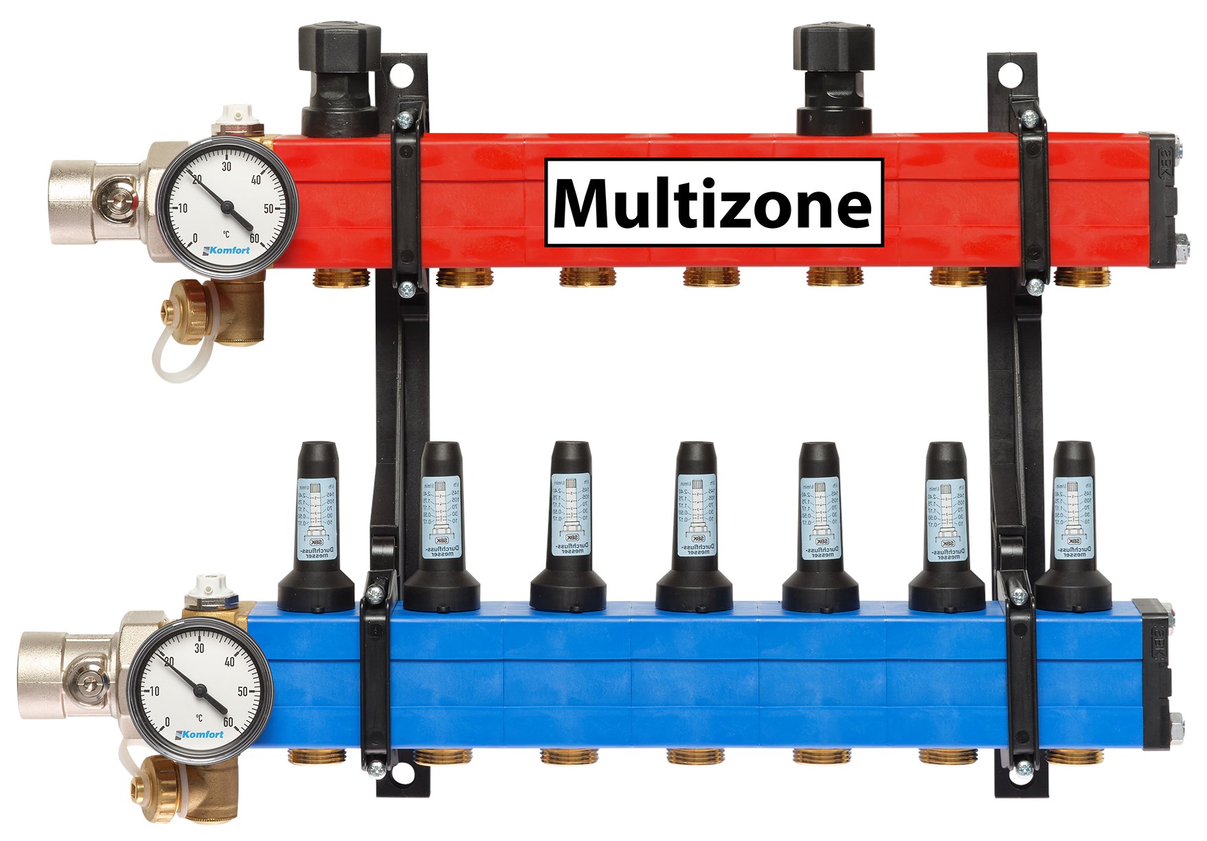 Komfort Multizone verdeler 25 - 135 l/u., 7 groepen, aansluiting links