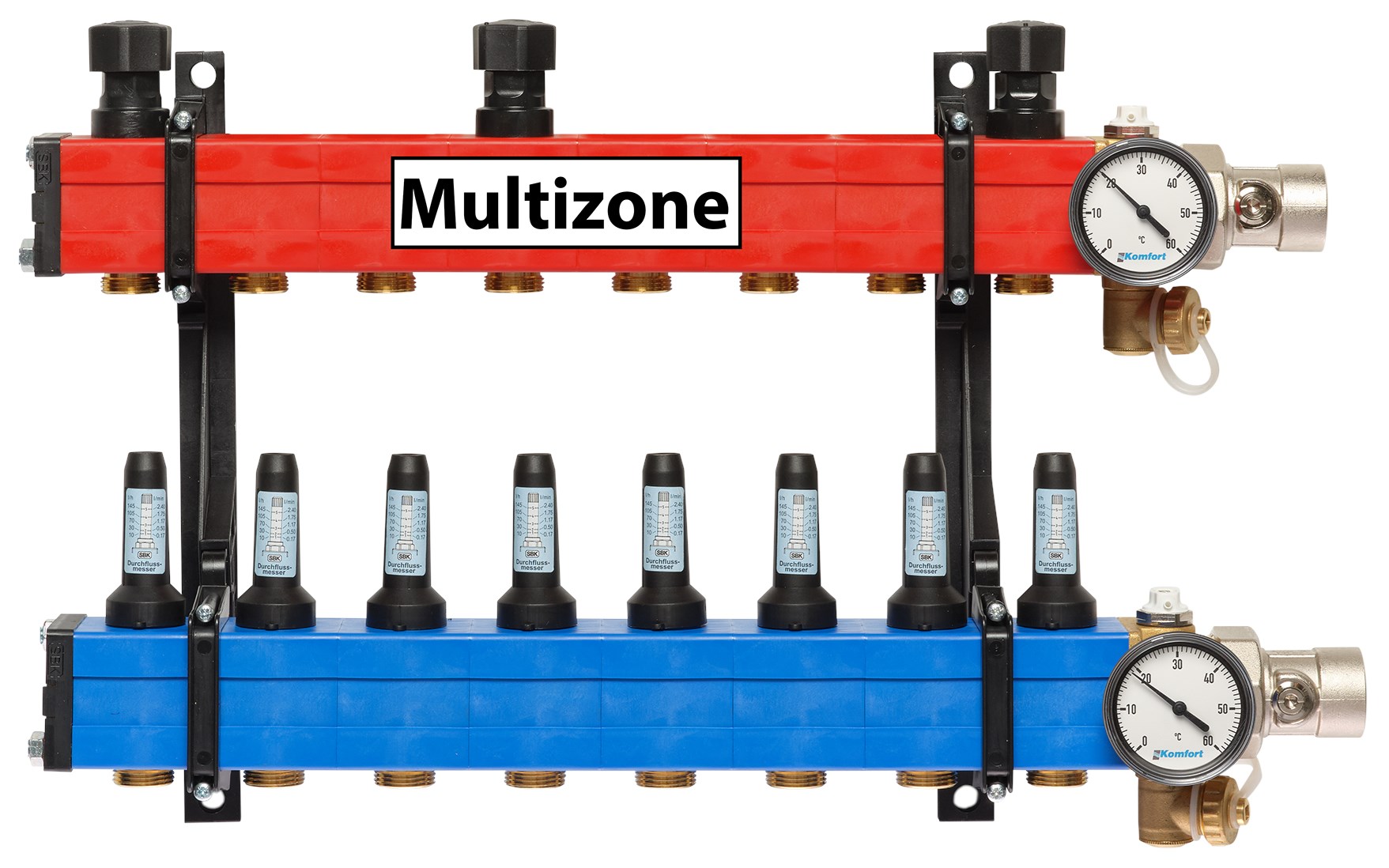 Komfort Multizone verdeler 25 - 135 l/u., 8 groepen, aansluiting rechts