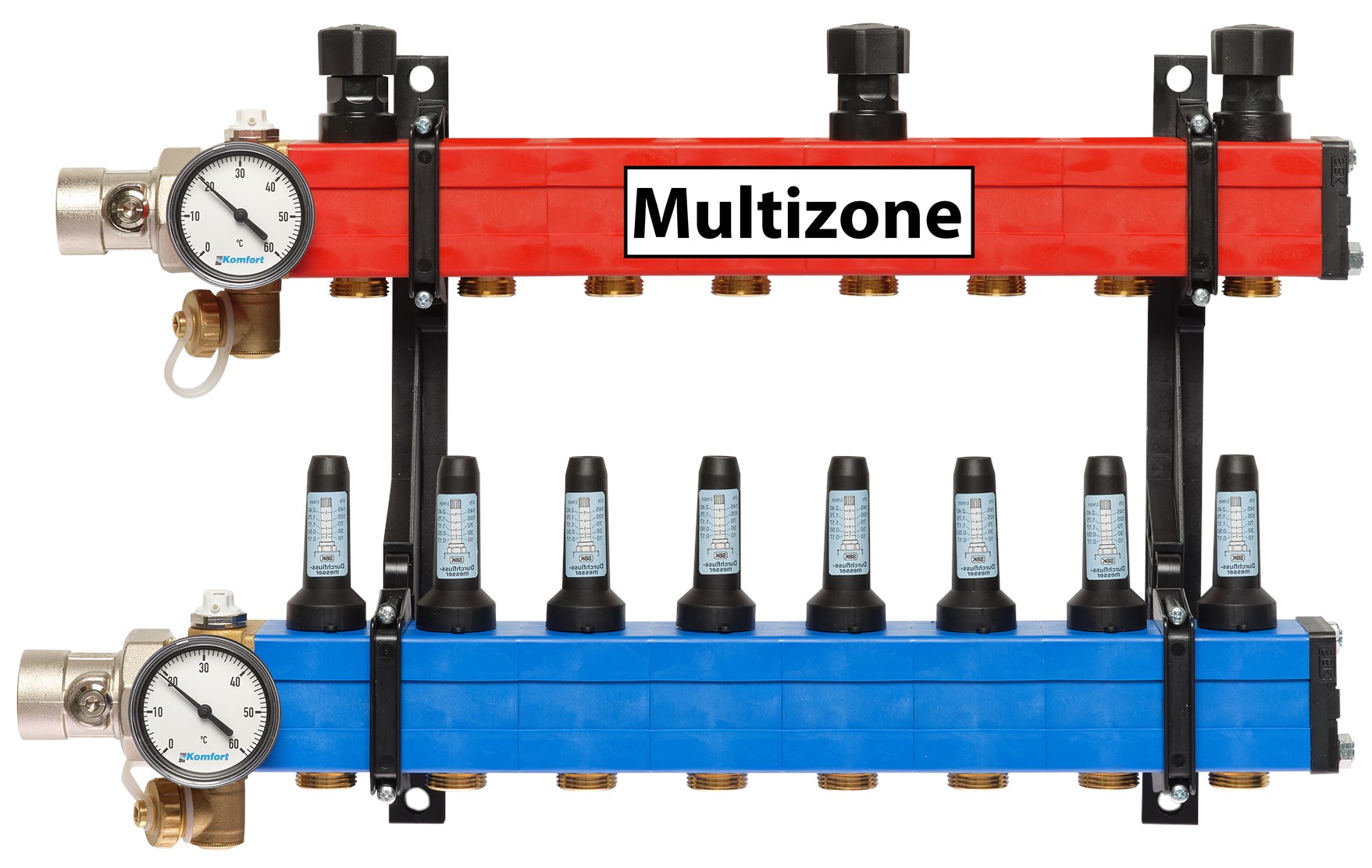 Komfort Multizone verdeler 25 - 135 l/u., 8 groepen, aansluiting links