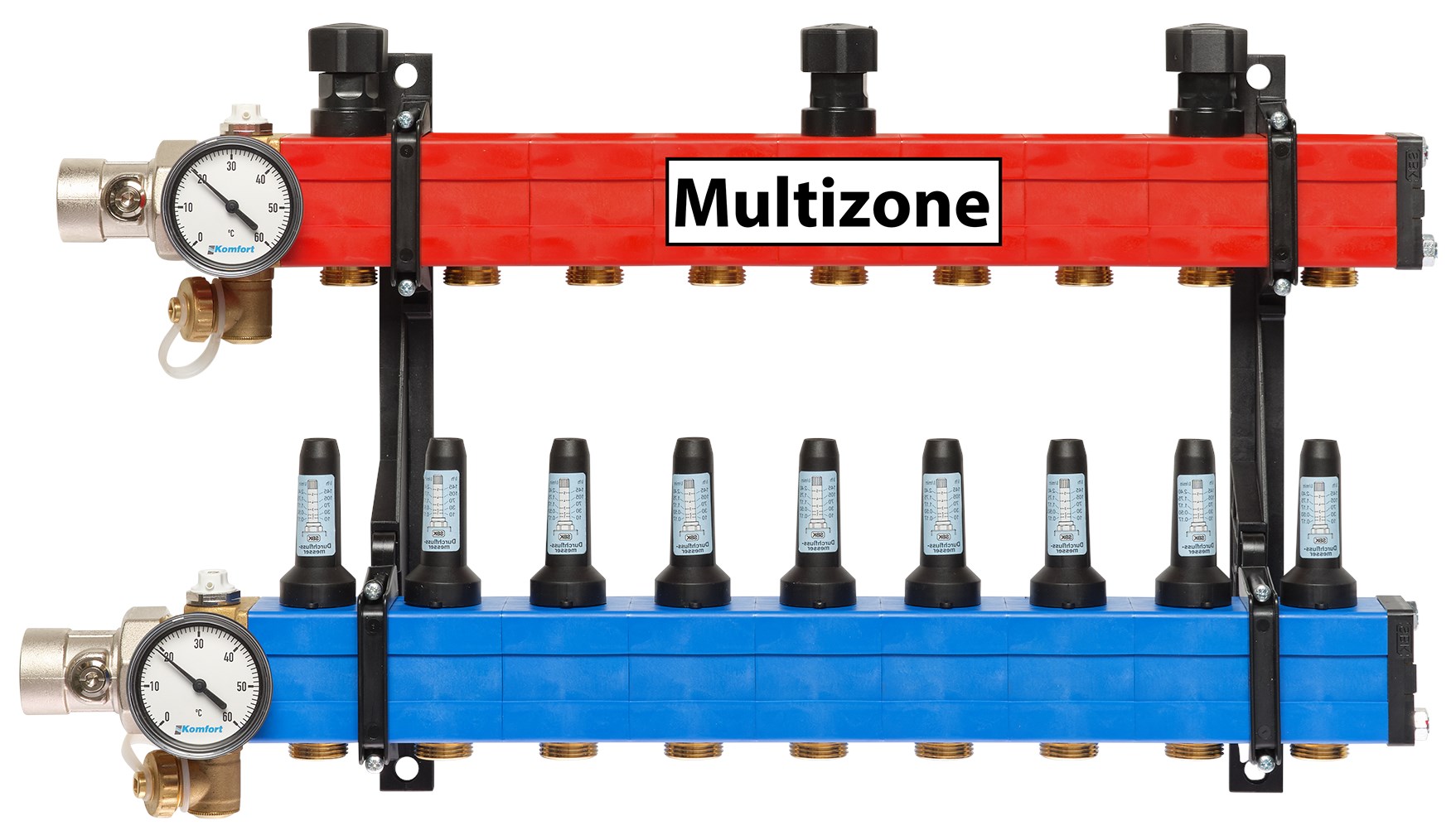 Komfort Multizone verdeler 25 - 135 l/u., 9 groepen, aansluiting links
