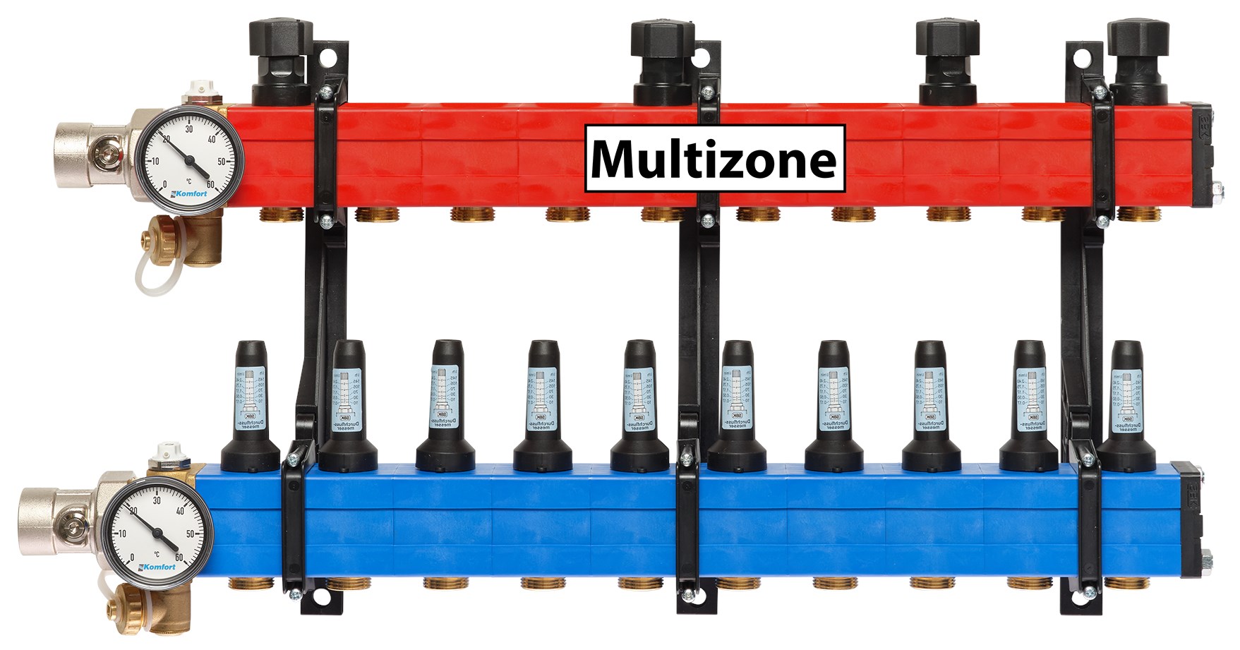 Komfort Multizone verdeler 25 - 135 l/u., 10 groepen, aansluiting links
