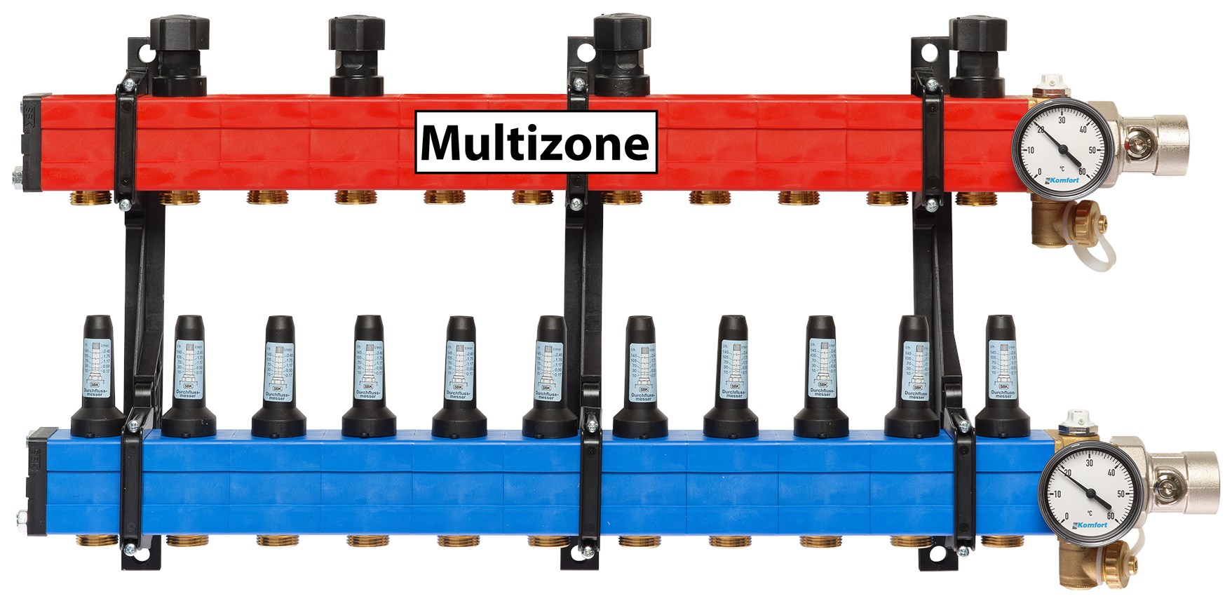 Komfort Multizone verdeler 25 - 135 l/u., 11 groepen, aansluiting rechts
