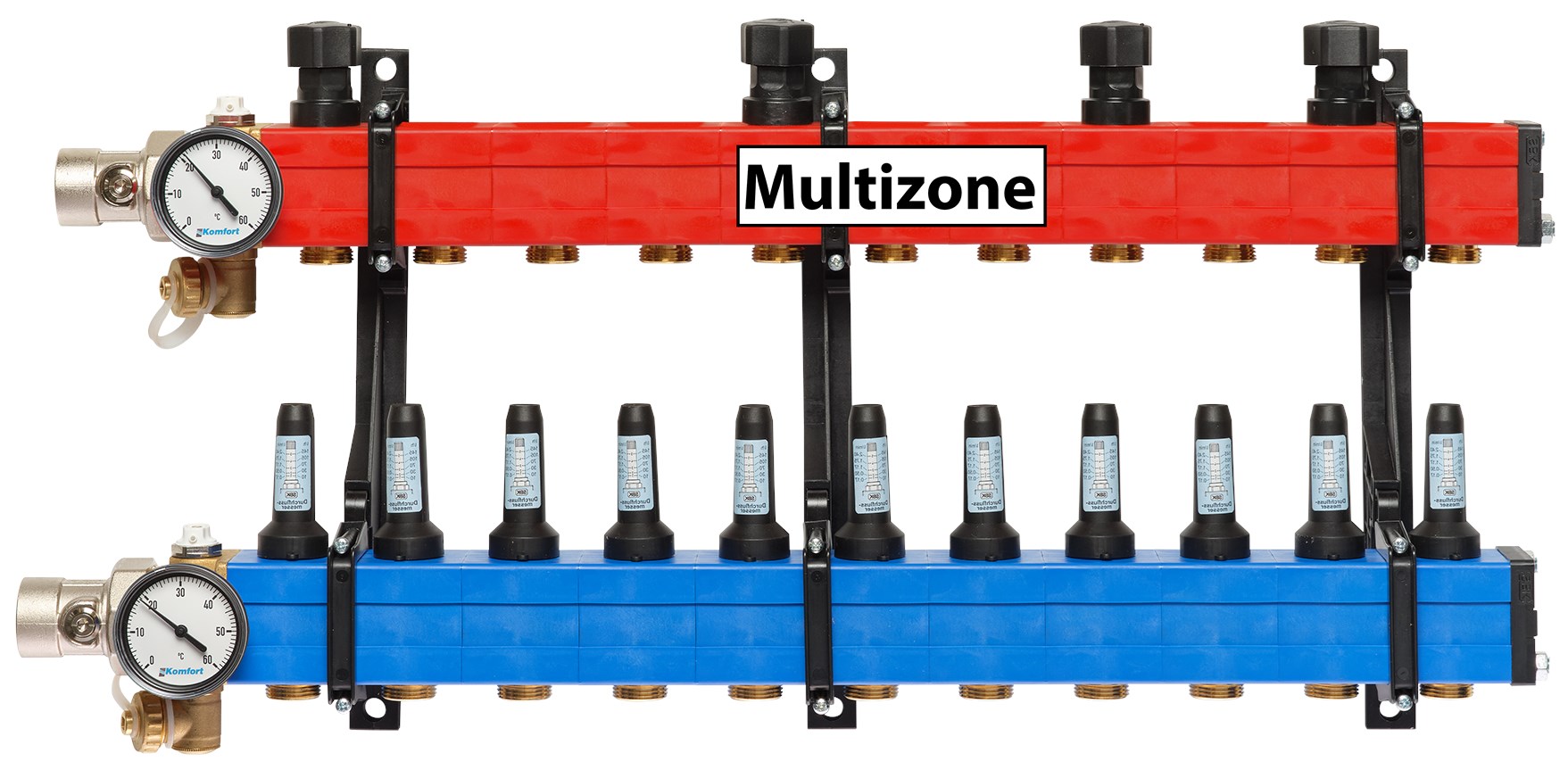 Komfort Multizone verdeler 25 - 135 l/u., 11 groepen, aansluiting links