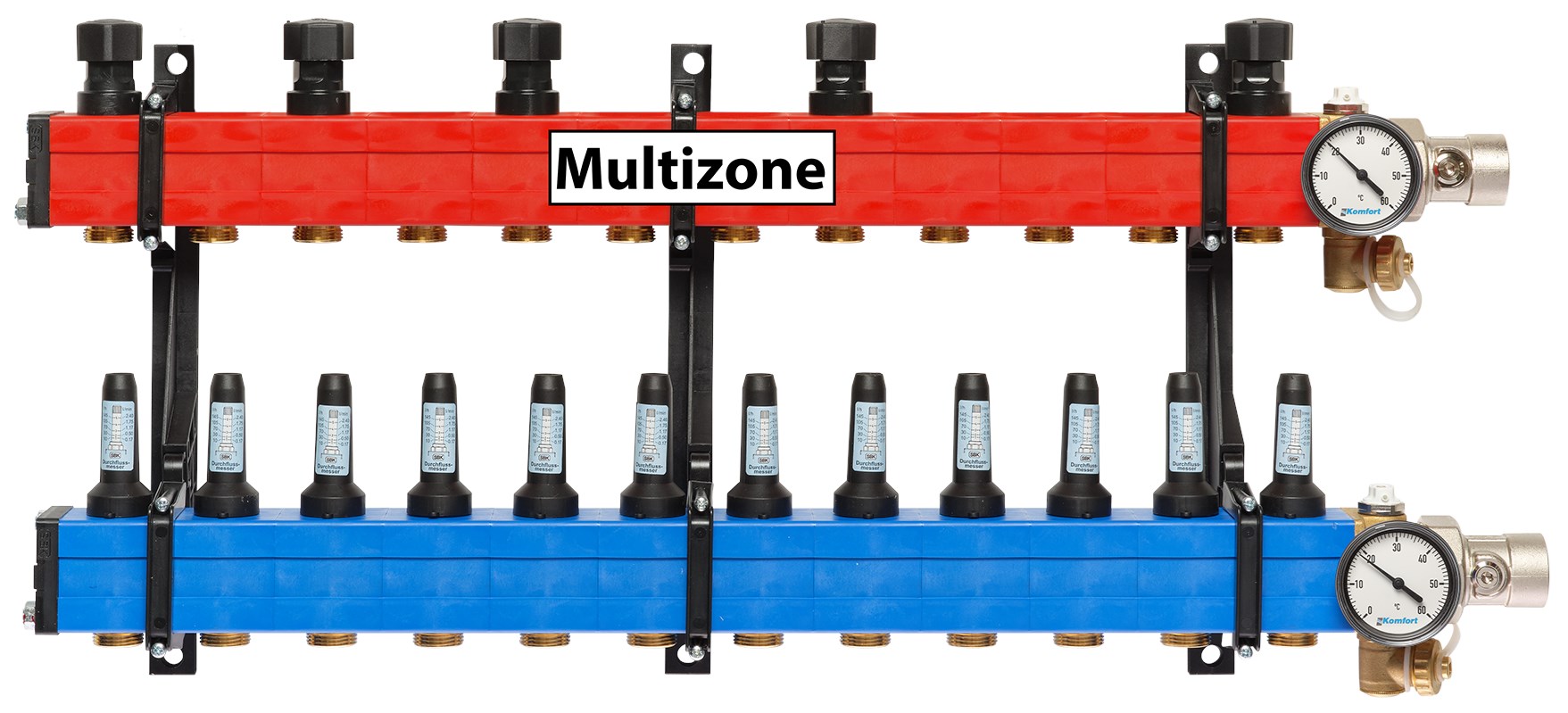 Komfort Multizone verdeler 25 - 135 l/u., 12 groepen, aansluiting rechts
