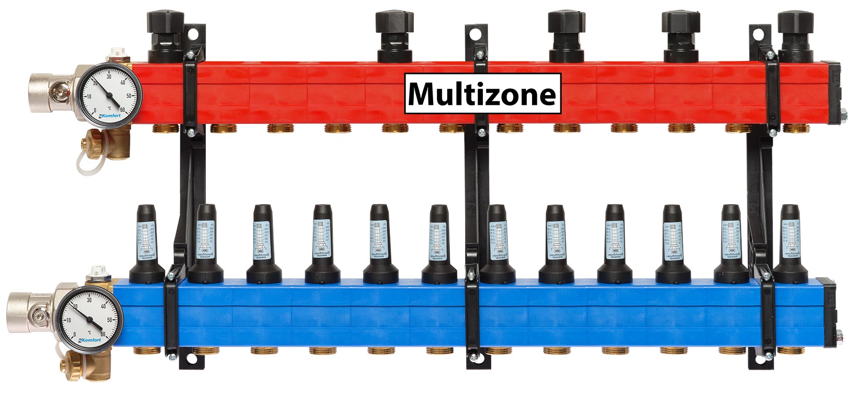 Komfort Multizone verdeler 25 - 135 l/u., 12 groepen, aansluiting links