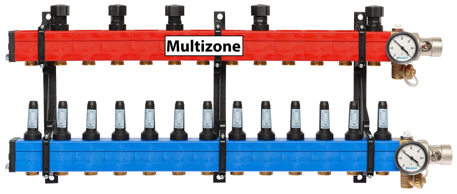 Komfort Multizone verdeler 25 - 135 l/u., 13 groepen, aansluiting rechts