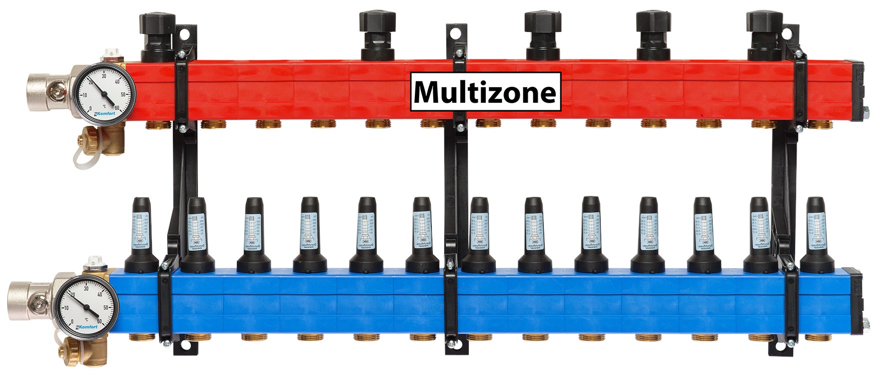 Komfort Multizone verdeler 25 - 135 l/u., 13 groepen, aansluiting links