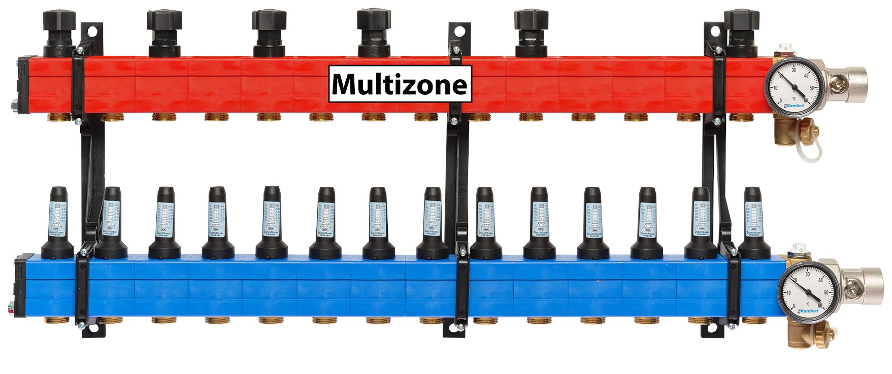 Komfort Multizone verdeler 25 - 135 l/u., 14 groepen, aansluiting rechts