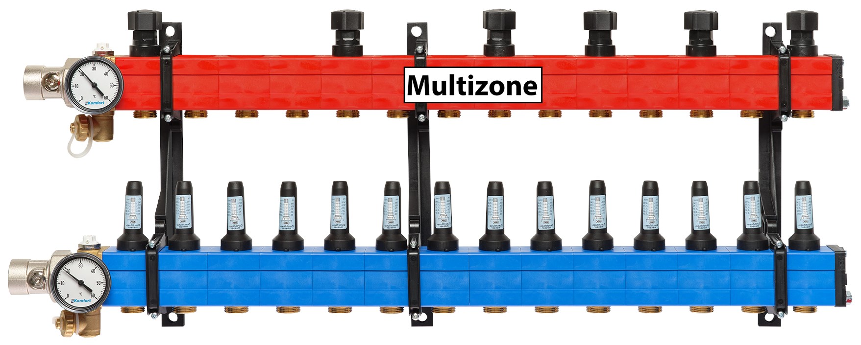 Komfort Multizone verdeler 25 - 135 l/u., 14 groepen, aansluiting links