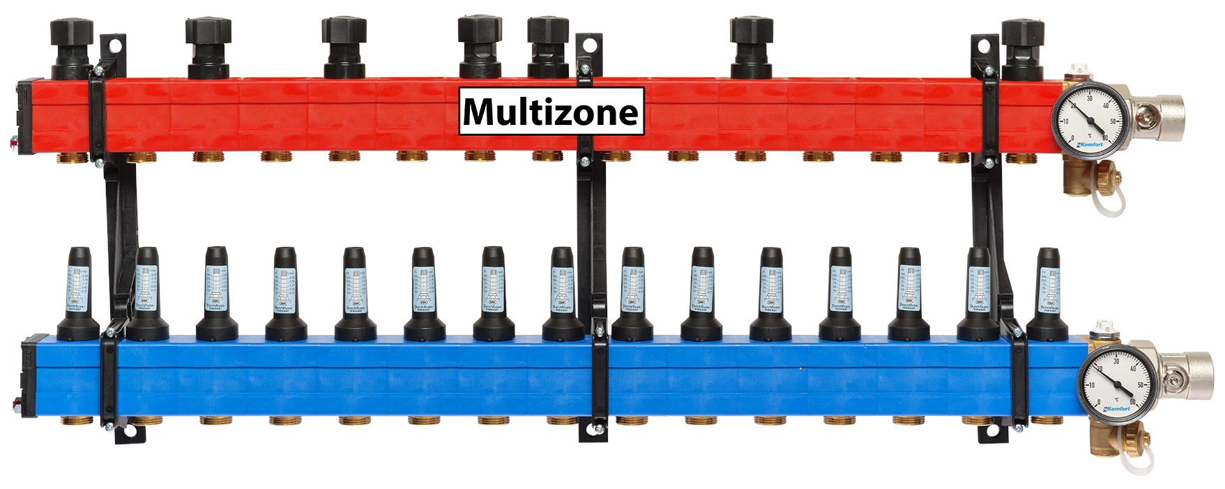 Komfort Multizone verdeler 25 - 135 l/u., 15 groepen, aansluiting rechts