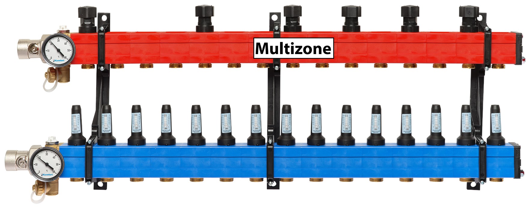 Komfort Multizone verdeler 25 - 135 l/u., 15 groepen, aansluiting links