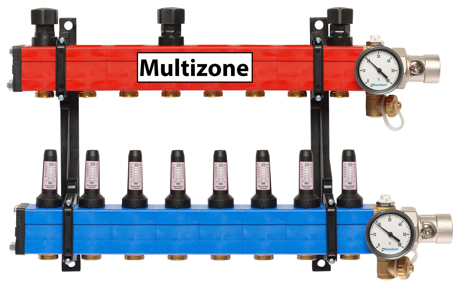 Komfort Multizone verdeler 60 - 250 l/u., 8 groepen, aansluiting rechts