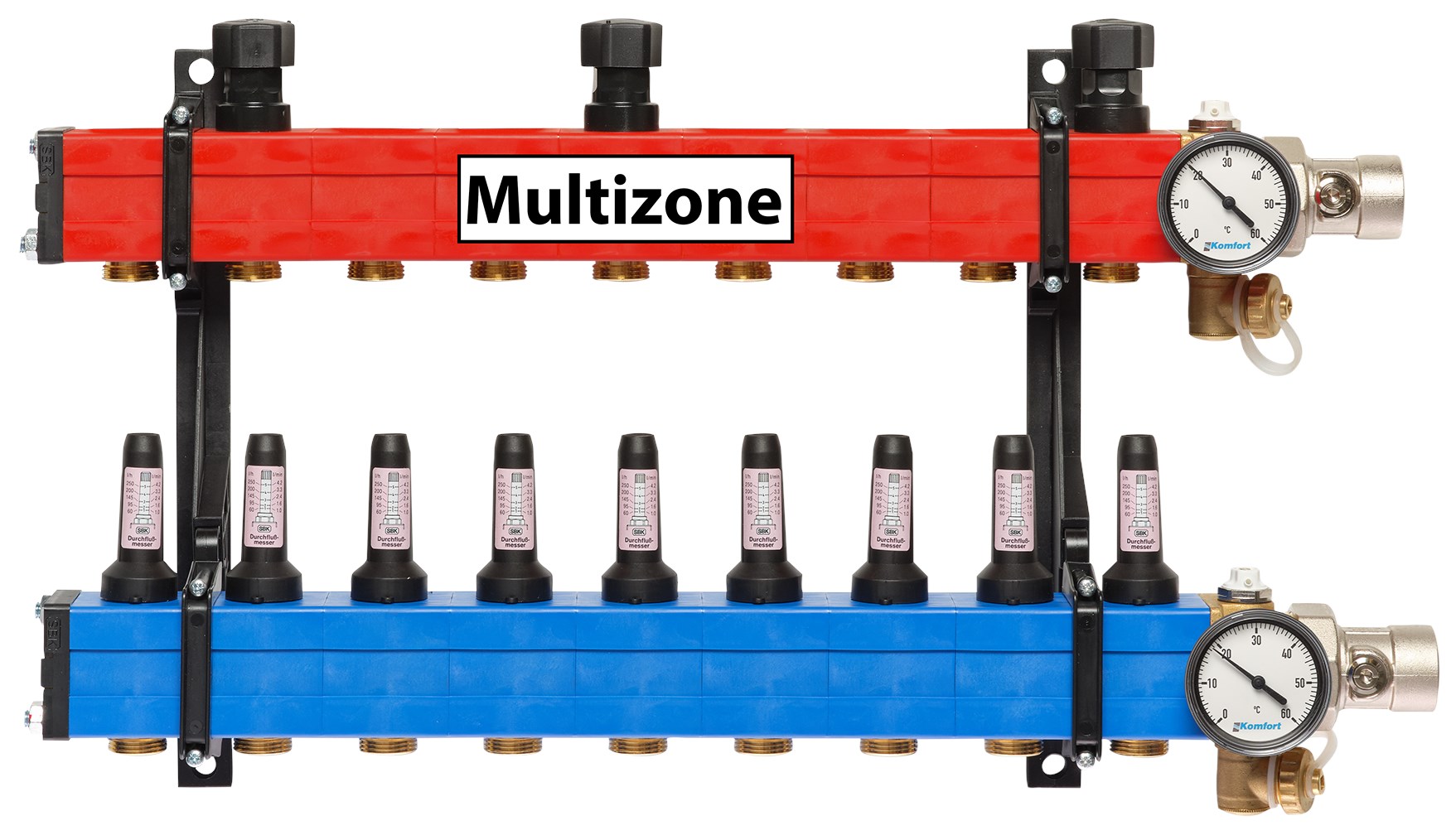Komfort Multizone verdeler 60 - 250 l/u., 9 groepen, aansluiting rechts