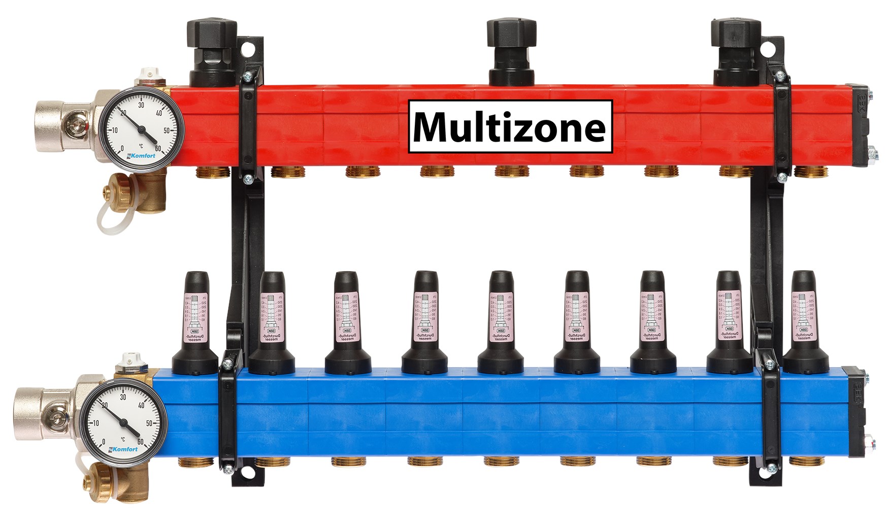 Komfort Multizone verdeler 60 - 250 l/u., 9 groepen, aansluiting links