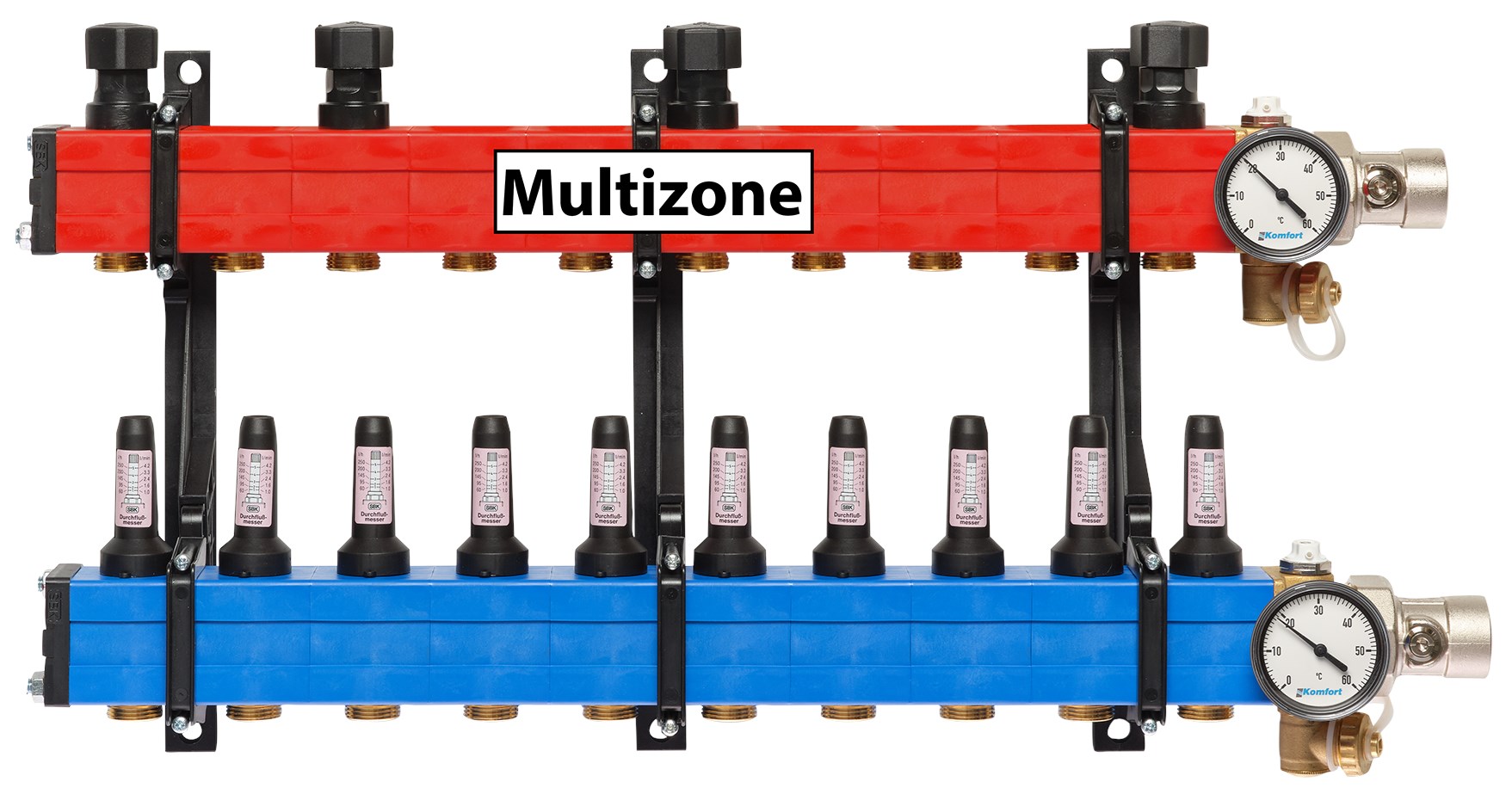 Komfort Multizone verdeler 60 - 250 l/u., 10 groepen, aansluiting rechts