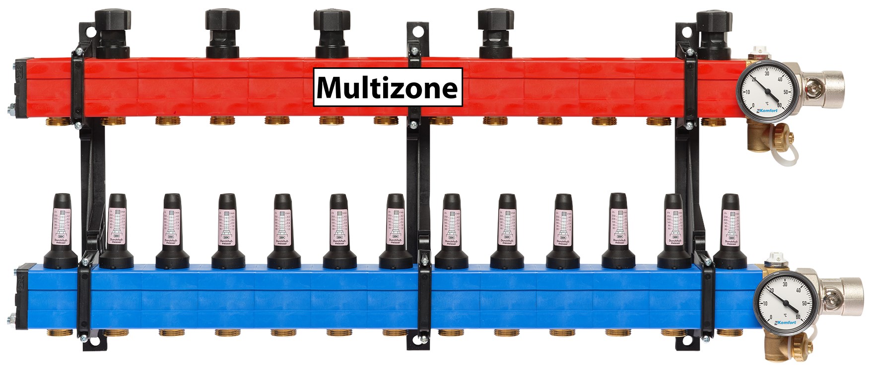 Komfort Multizone verdeler 60 - 250 l/u., 13 groepen, aansluiting rechts