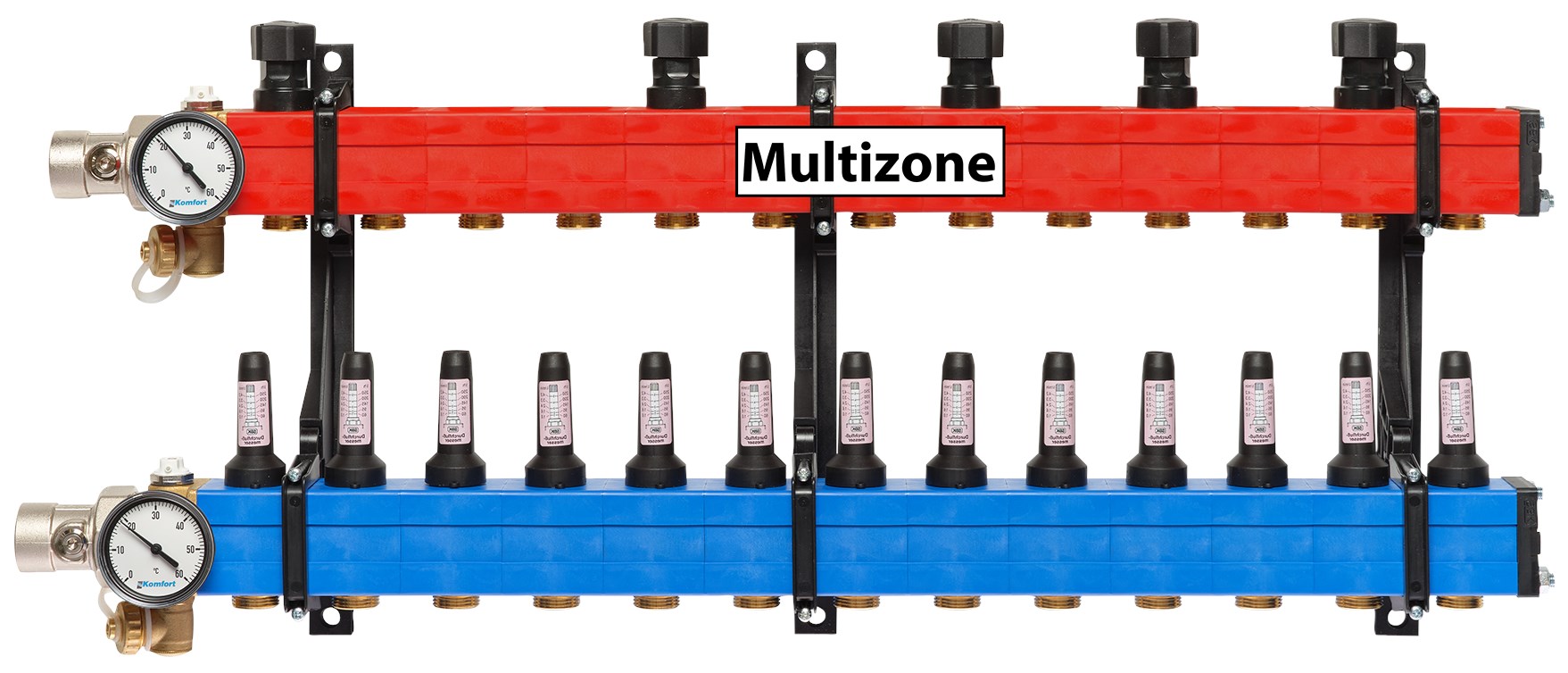 Komfort Multizone verdeler 60 - 250 l/u., 13 groepen, aansluiting links