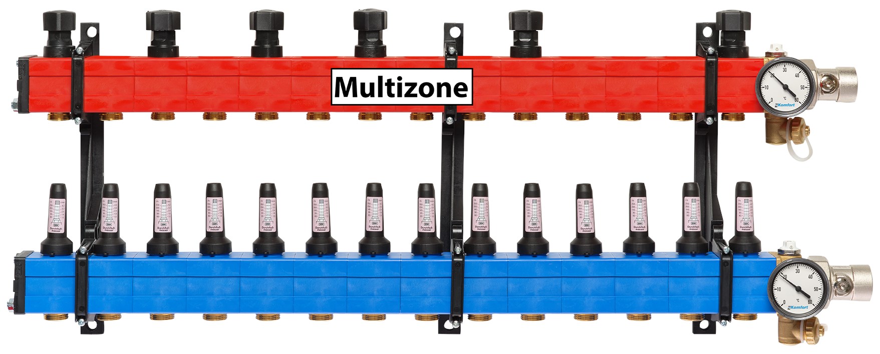 Komfort Multizone verdeler 60 - 250 l/u., 14 groepen, aansluiting rechts