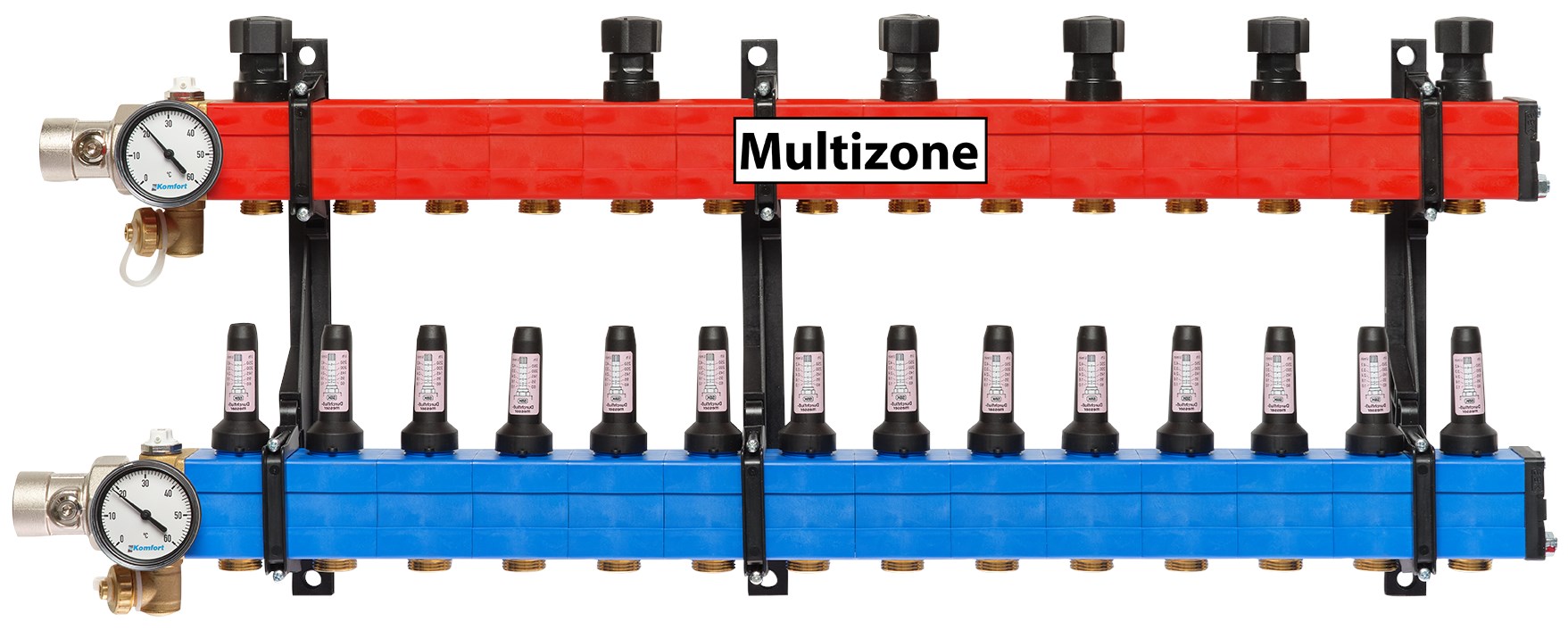 Komfort Multizone verdeler 60 - 250 l/u., 14 groepen, aansluiting links