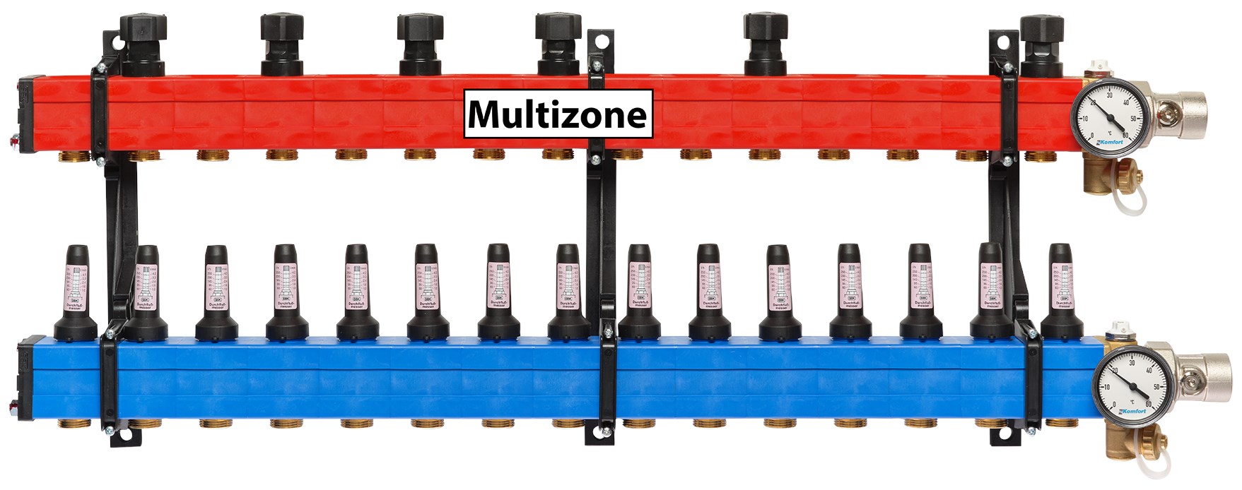 Komfort Multizone verdeler 60 - 250 l/u., 15 groepen, aansluiting rechts