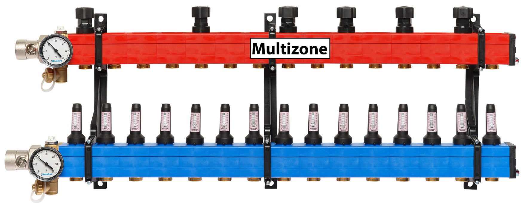 Komfort Multizone verdeler 60 - 250 l/u., 15 groepen, aansluiting links