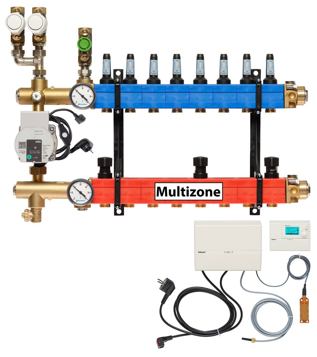 Multizone verdeler, 3-pijps met energiezuinige pomp 8 groepen