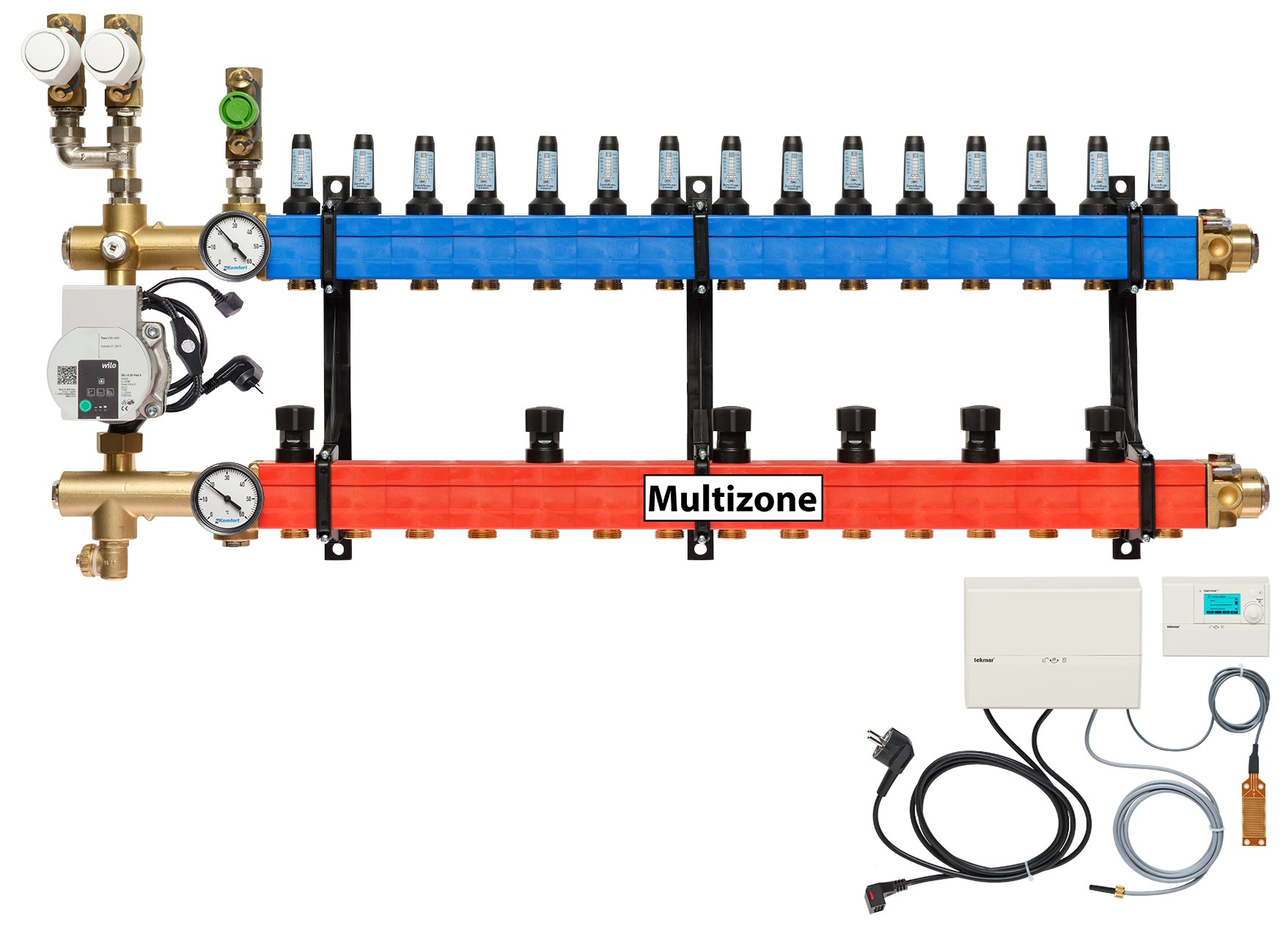 Multizone verdeler, 3-pijps met energiezuinige pomp 15 groepen